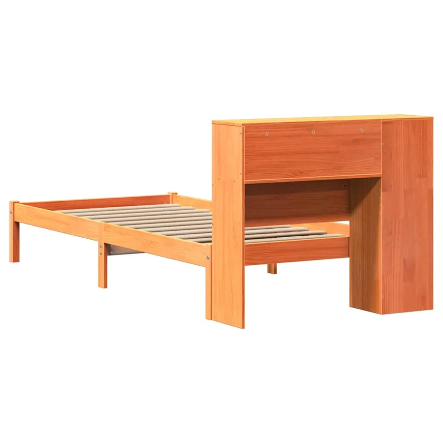 Lit bibliothèque sans matelas cire marron 100x200 cm pin massif - 8