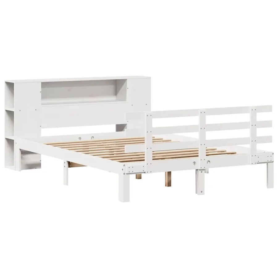 Lit bibliothèque sans matelas blanc 135x190 cm bois pin massif - 3