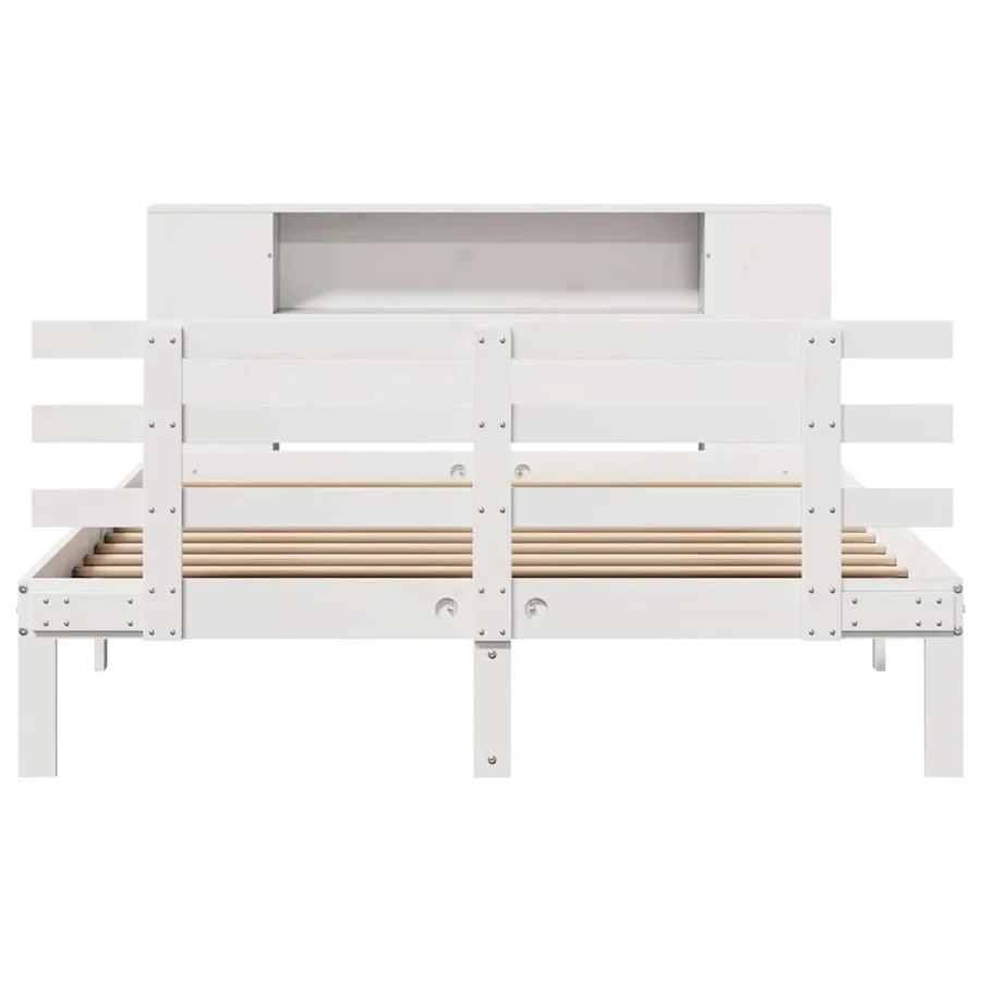 Lit bibliothèque sans matelas blanc 135x190 cm bois pin massif - 4