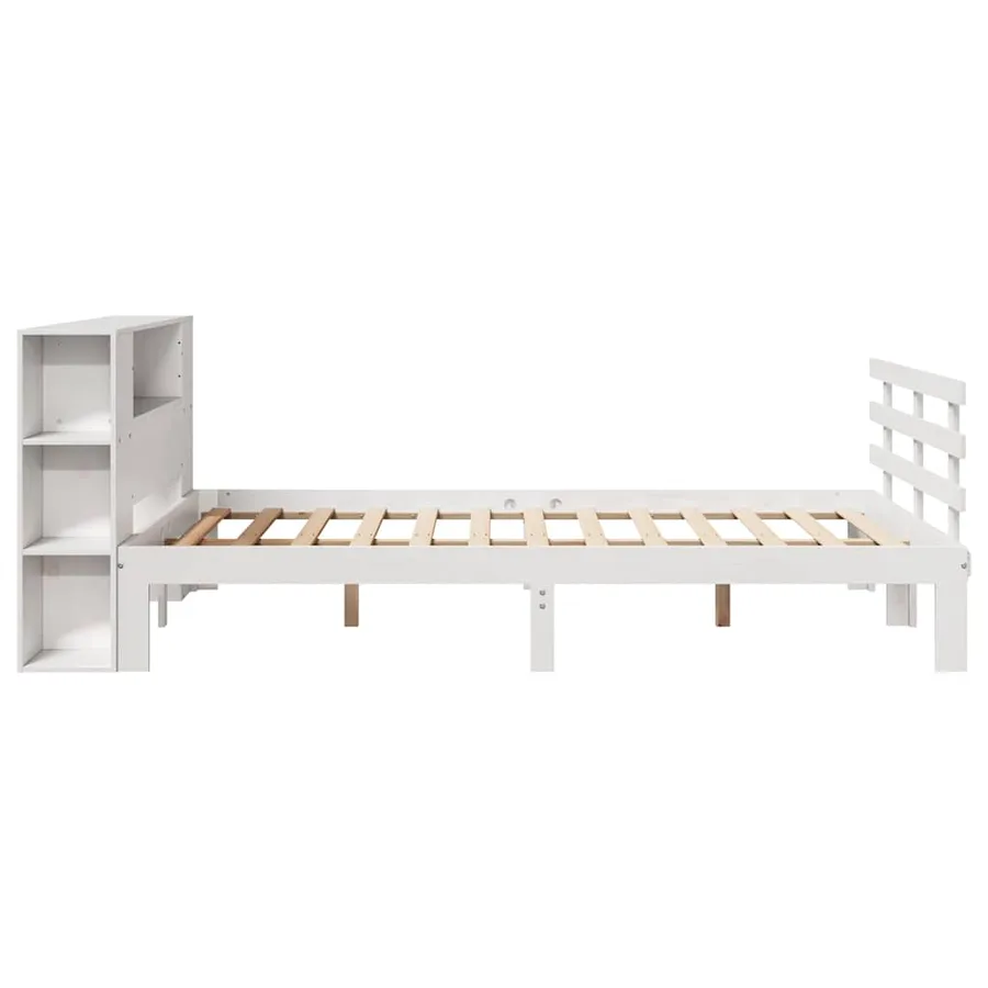 Lit bibliothèque sans matelas blanc 135x190 cm bois pin massif - 5