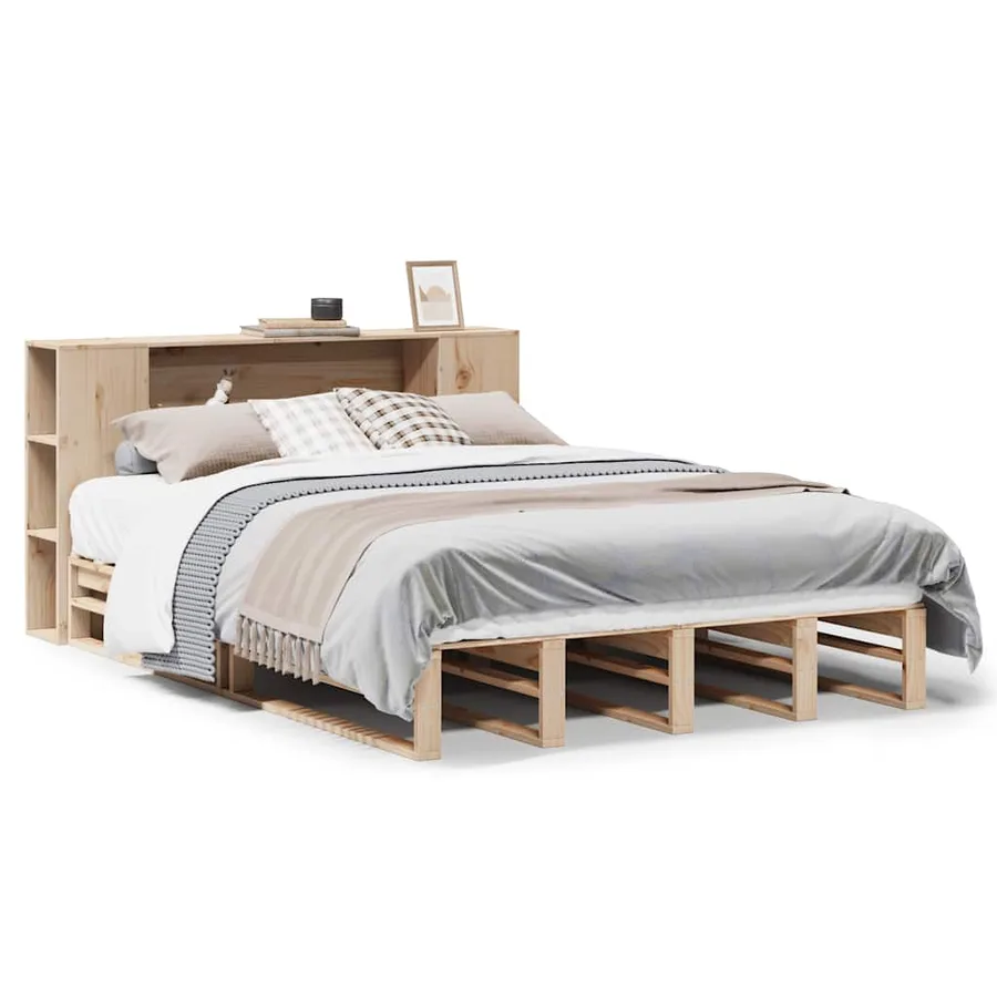 Lit bibliothèque sans matelas 135x190 cm bois massif - 2