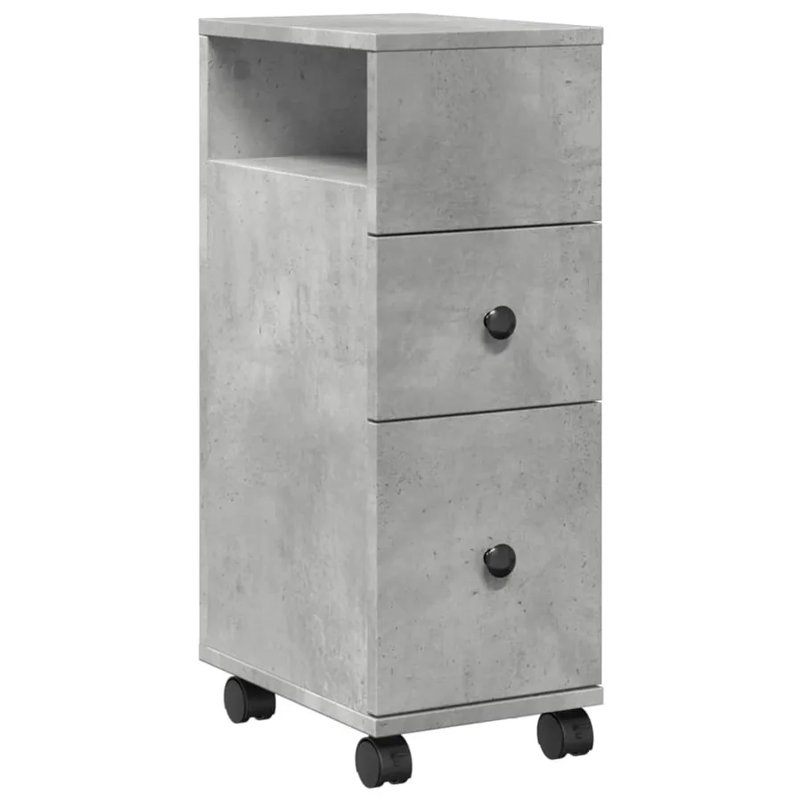 Meuble étroit de salle de bain à roulettes gris béton - 2