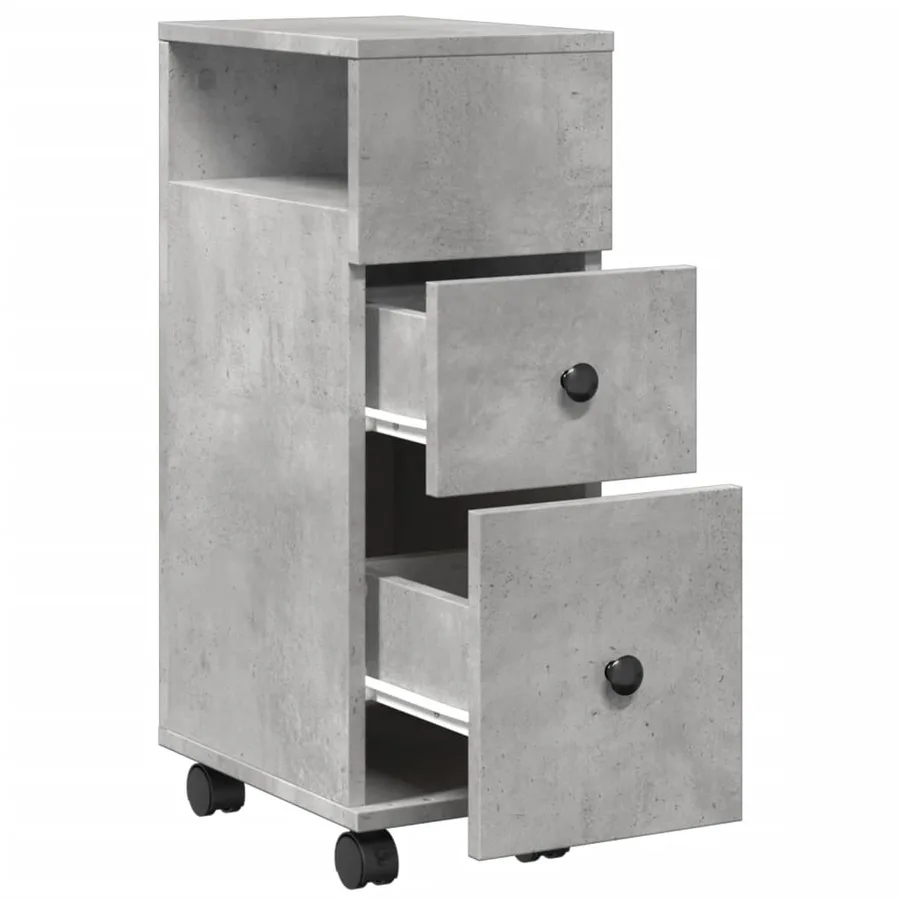 Meuble étroit de salle de bain à roulettes gris béton - 7