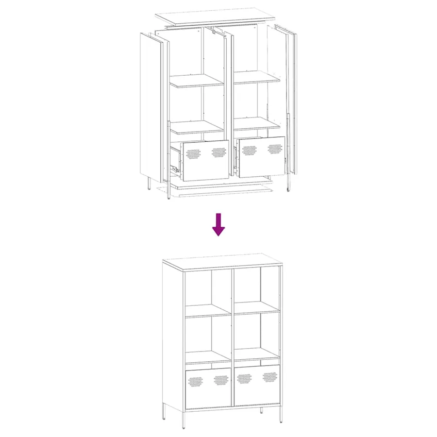 Buffet haut noir 68x39x103,5 cm acier - 11