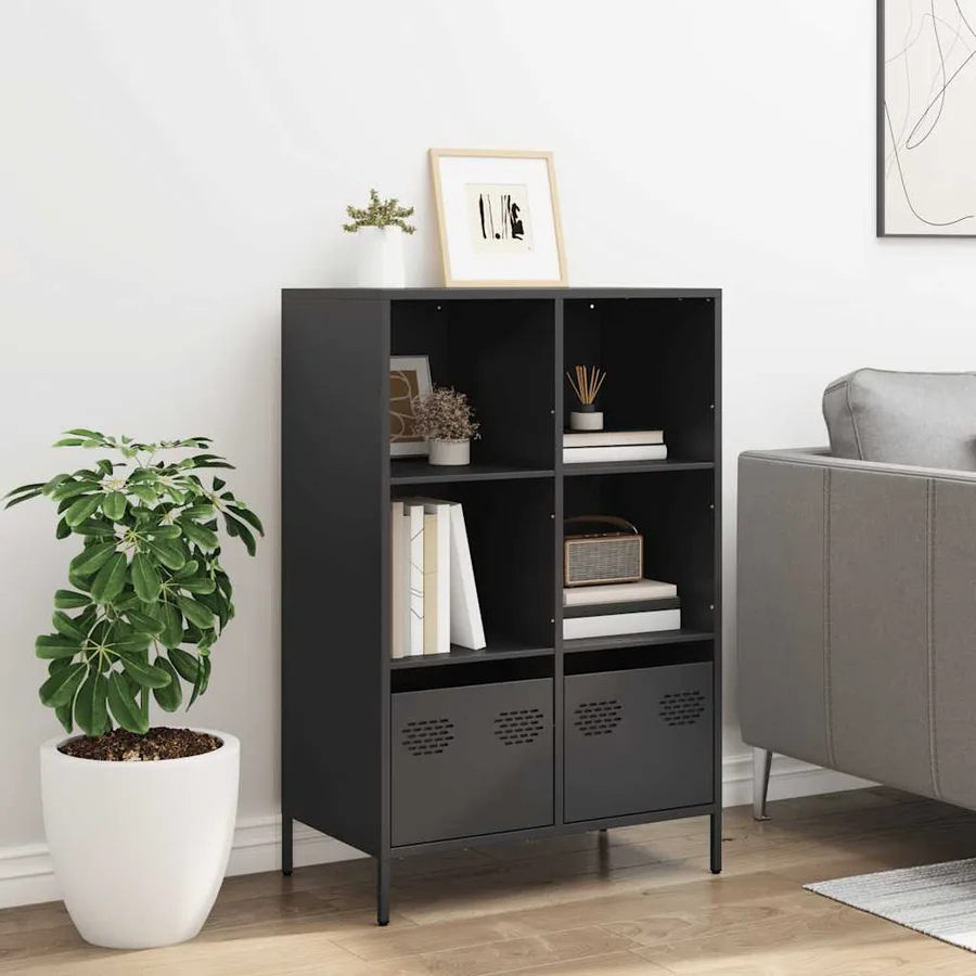 Buffet haut noir 68x39x103,5 cm acier - 3