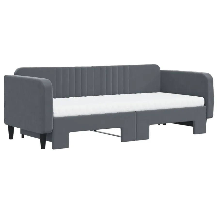 Lit de jour avec gigogne et matelas gris foncé 90x200cm velours - 3
