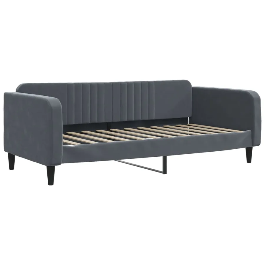 Lit de jour avec gigogne et matelas gris foncé 90x200cm velours - 4