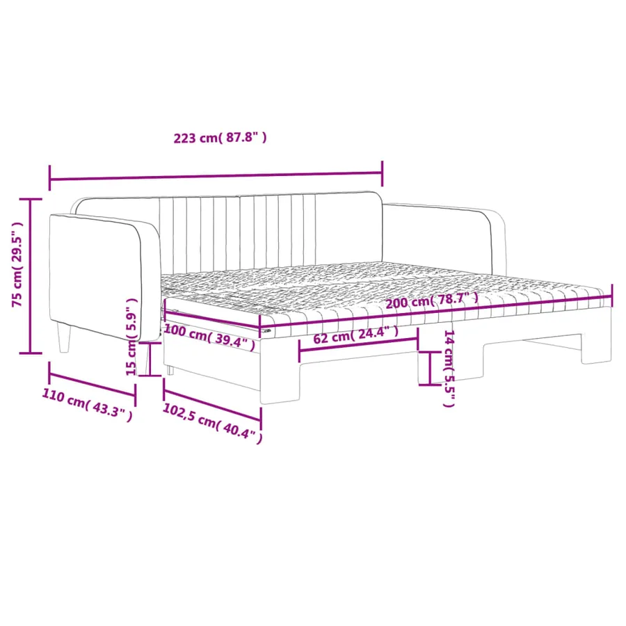 Lit de jour et gigogne et matelas gris foncé 100x200 cm velours - 12