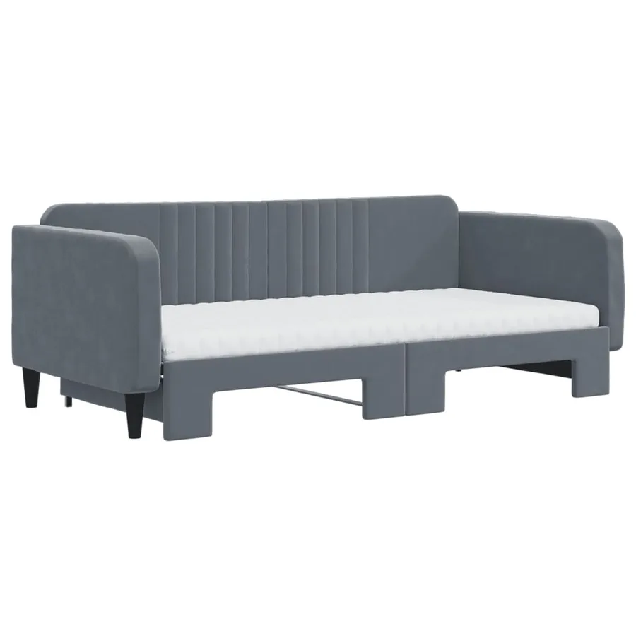 Lit de jour et gigogne et matelas gris foncé 100x200 cm velours - 3