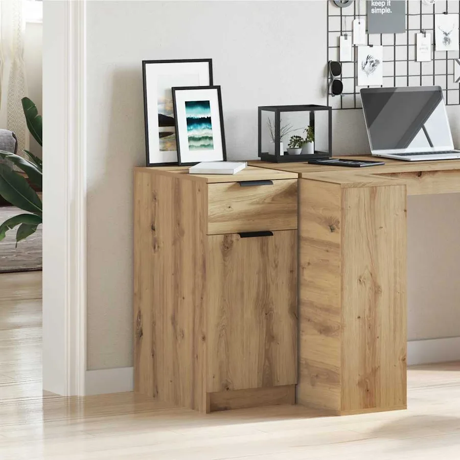 Armoire de bureau chêne artisanal 33x50x75 cm bois d'ingénierie - 3