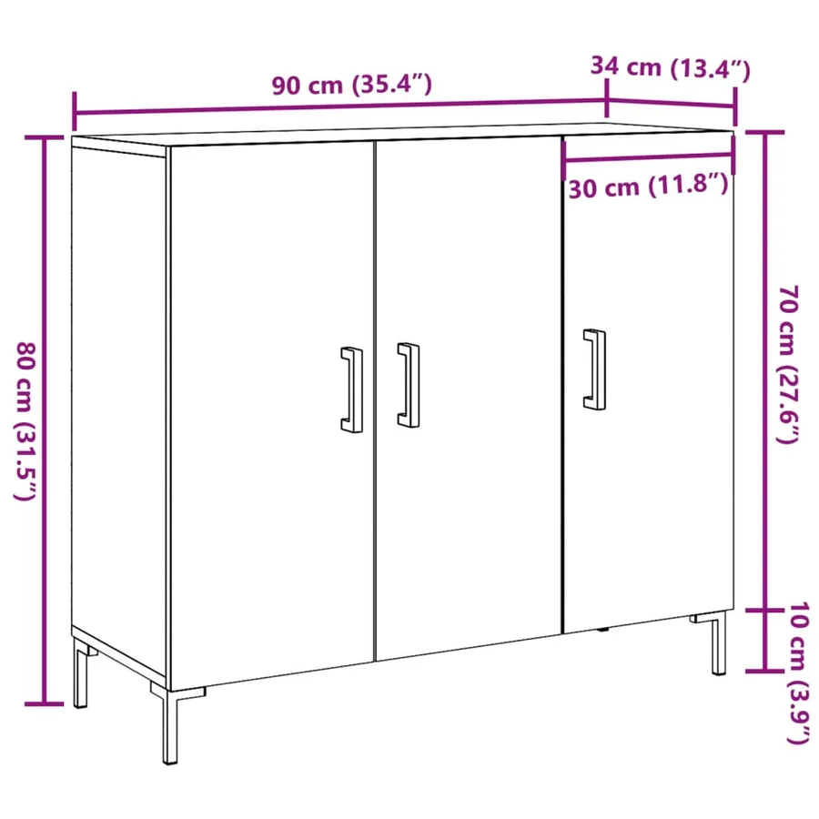 Buffet vieux bois 90x34x80 cm bois d'ingénierie - 11