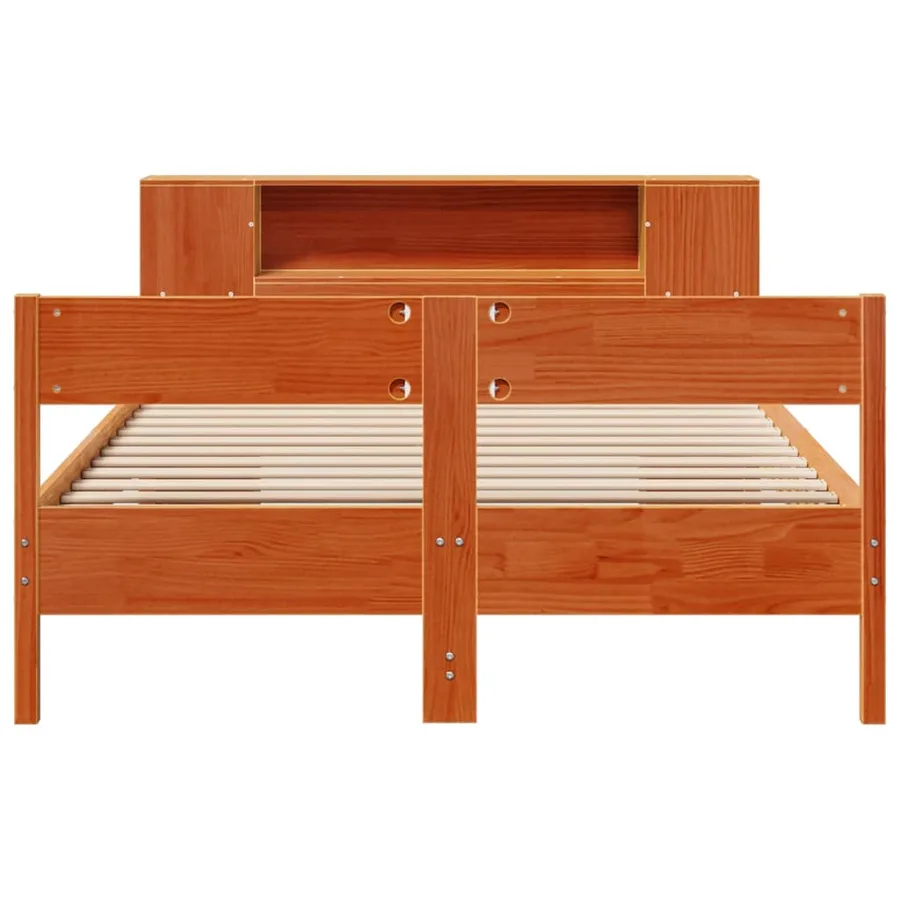 Lit bibliothèque sans matelas cire marron 140x200 cm pin massif - 4
