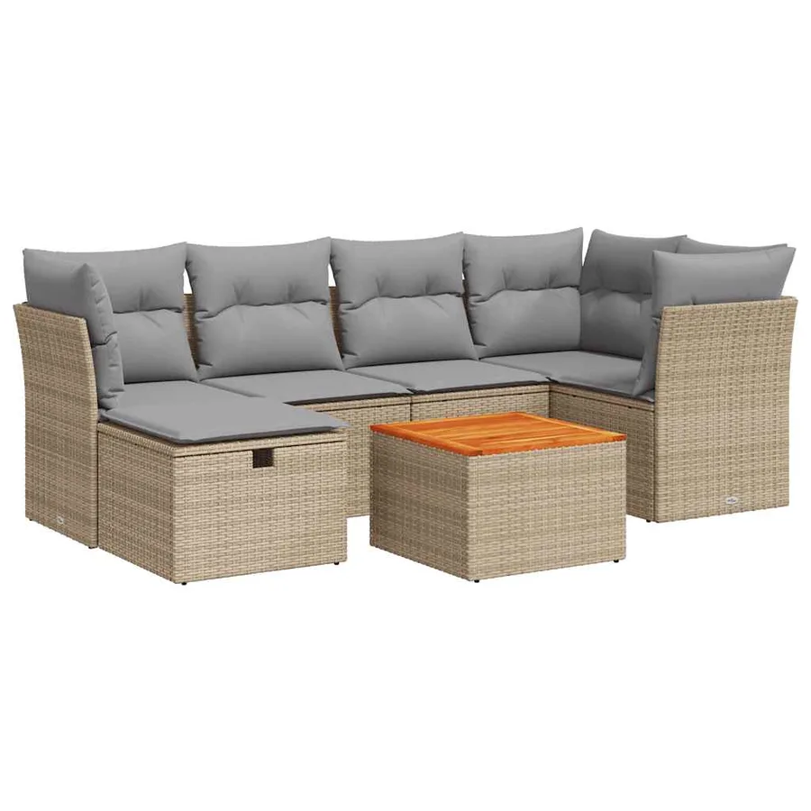 Salon de jardin avec coussins 7 pcs beige résine tressée - 2