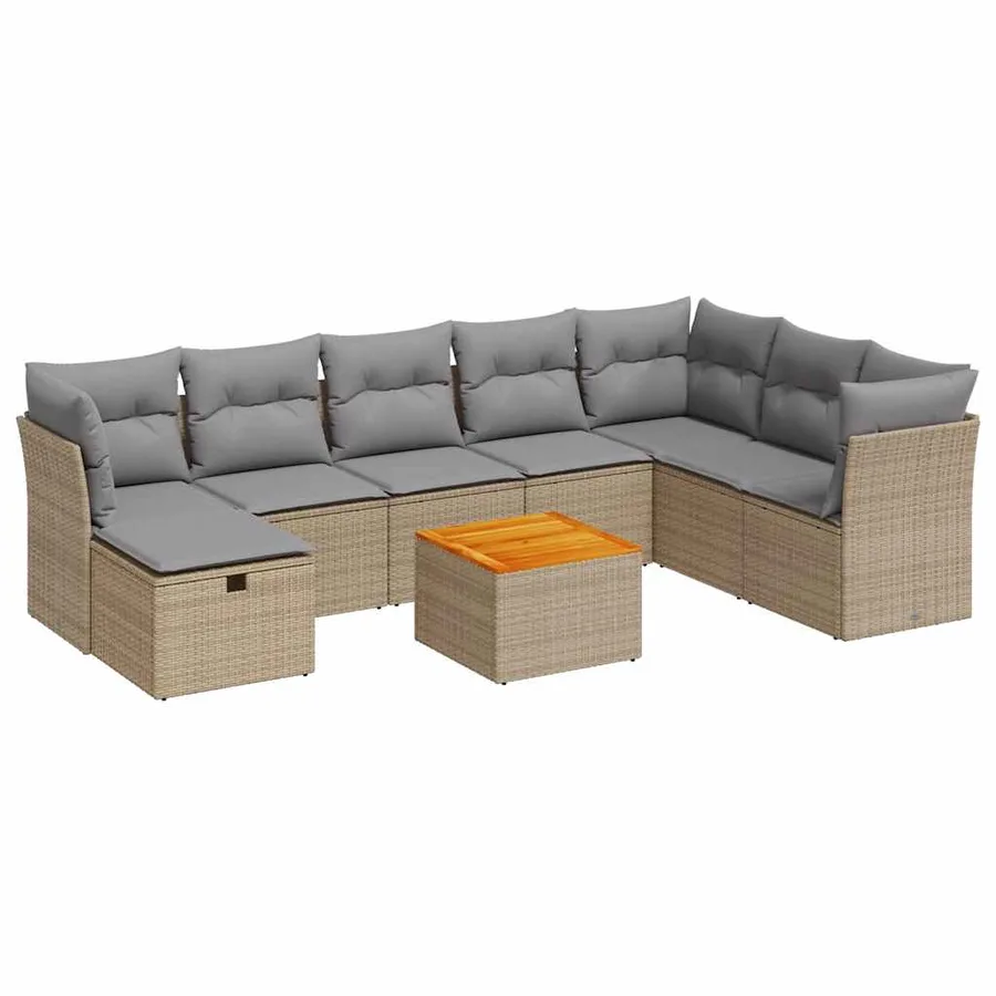 Salon de jardin avec coussins 9 pcs beige résine tressée - 2