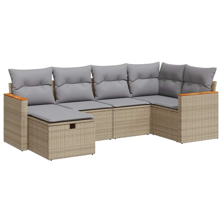 Salon de jardin avec coussins 6 pcs beige résine tressée - 2