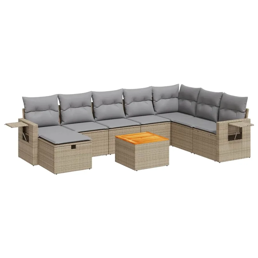 Salon de jardin avec coussins 9 pcs beige résine tressée - 2