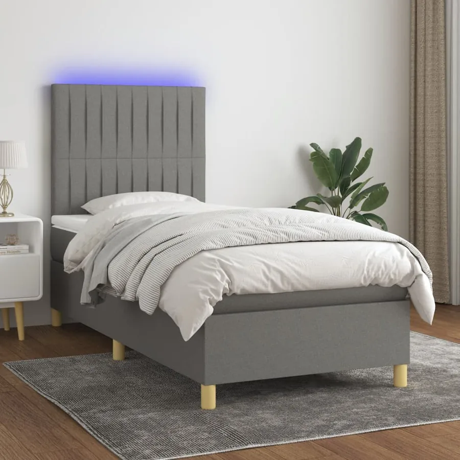 Sommier à lattes de lit avec matelas et LED Gris foncé 80x200cm