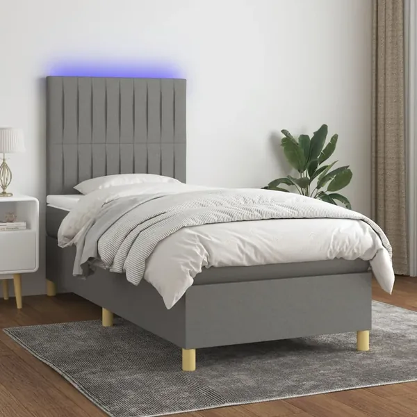Sommier à lattes de lit avec matelas et LED Gris foncé 80x200cm