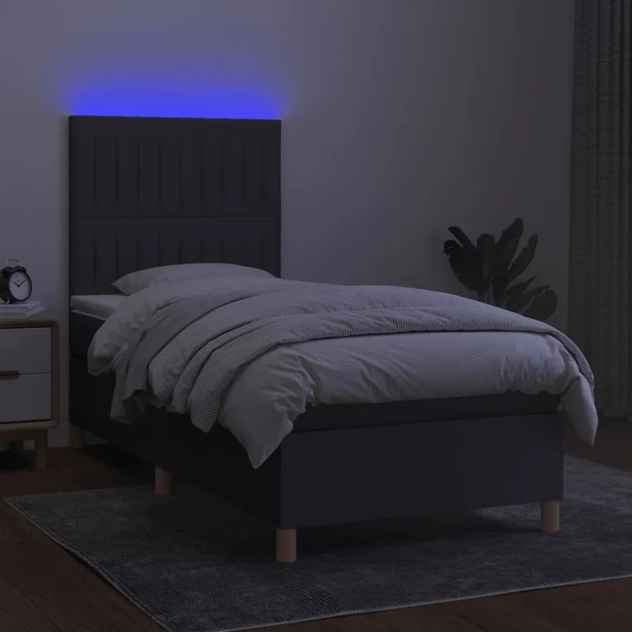 Sommier à lattes de lit avec matelas et LED Gris foncé 80x200cm - 4