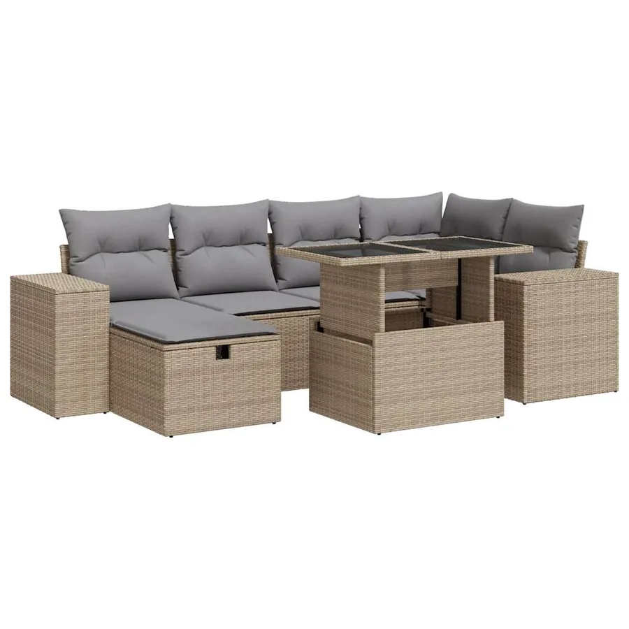 Salon de jardin avec coussins 8 pcs beige résine tressée - 2
