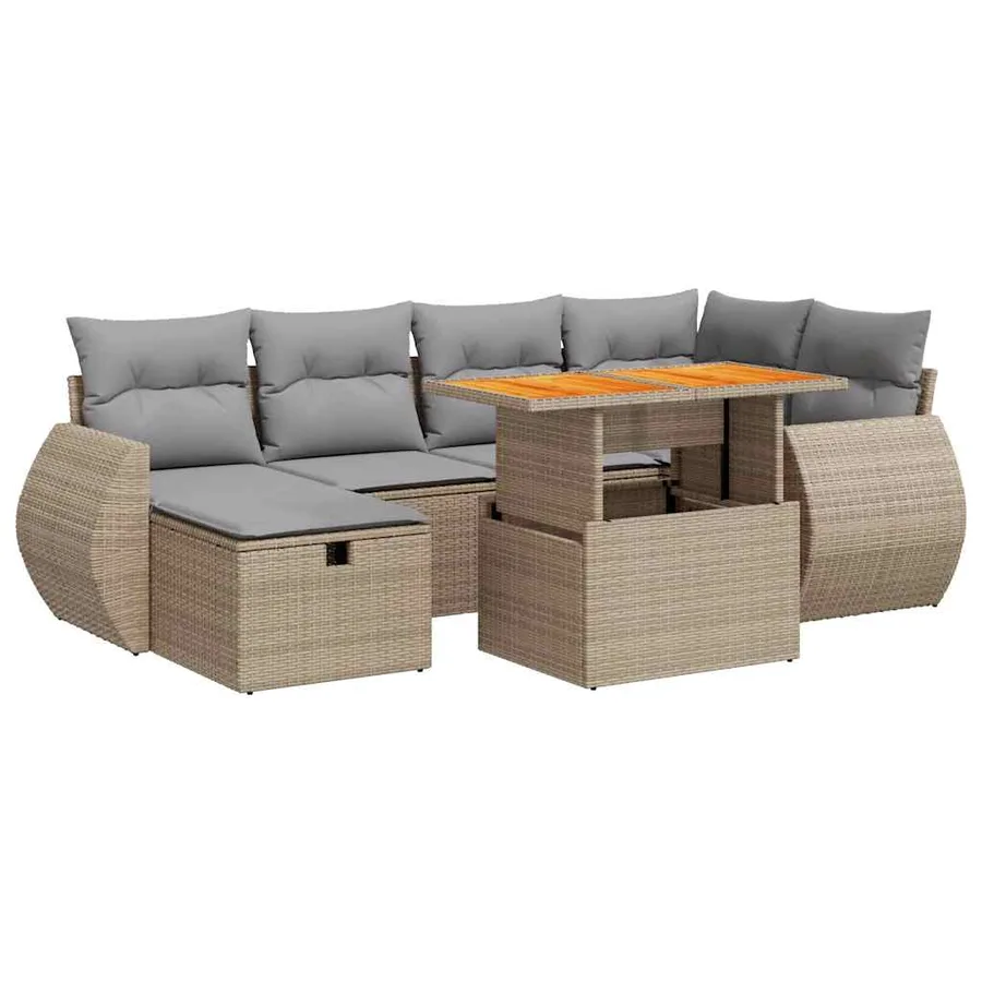 Salon de jardin avec coussins 8 pcs beige résine tressée acacia - 2