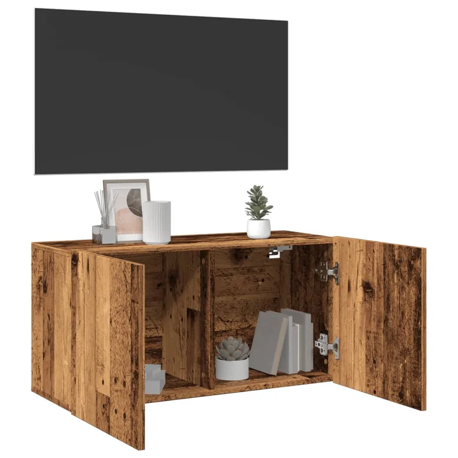 Meuble TV mural vieux bois 80x30x41 cm - 4