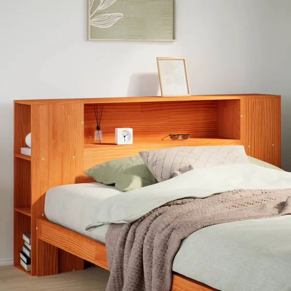 Tête de lit avec rangement cire marron 135cm bois massif de pin