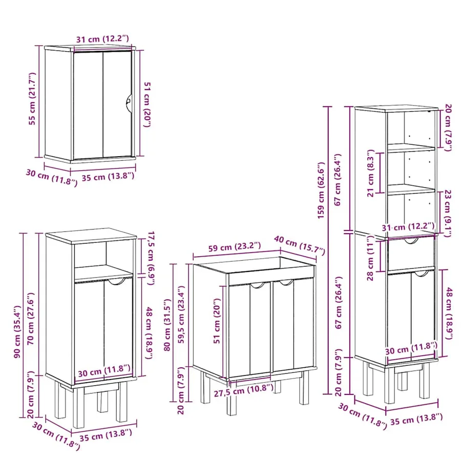 Ensemble de meubles salle de bain 4 pcs OTTA bois de pin massif - 15