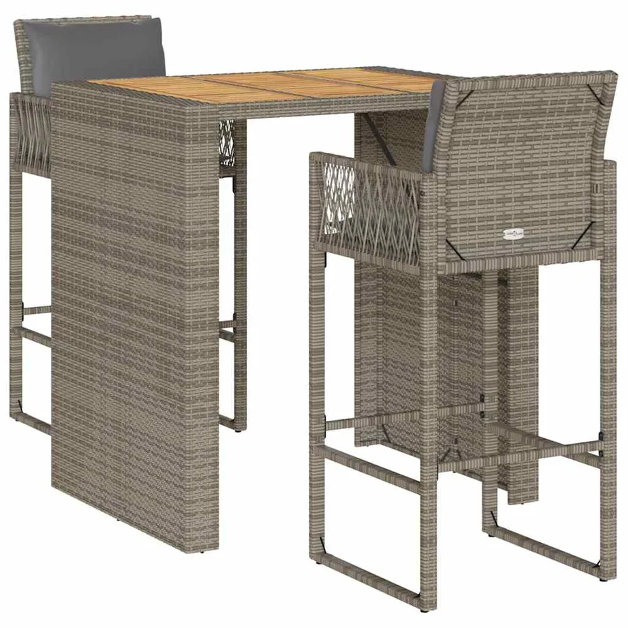 Ensemble de bar de jardin 3 pcs et coussins gris résine tressée - 2