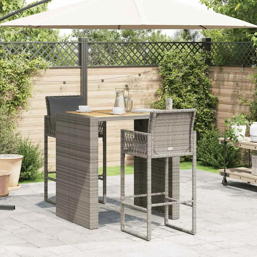 Ensemble de bar de jardin 3 pcs et coussins gris résine tressée - 3
