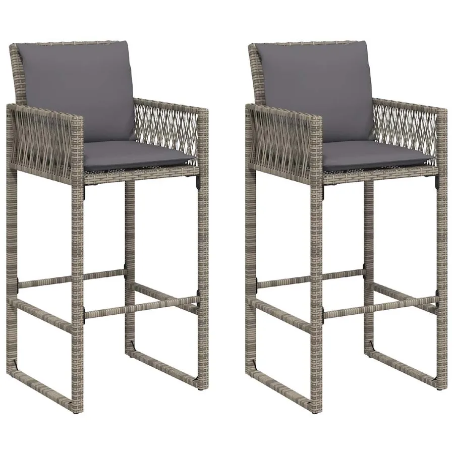Ensemble de bar de jardin 3 pcs et coussins gris résine tressée - 4