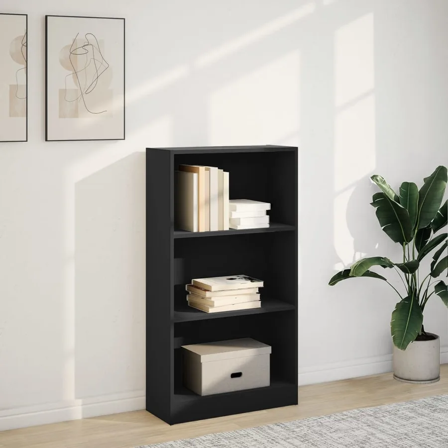 Bibliothèque noir 60x24x109 cm bois d'ingénierie - 3