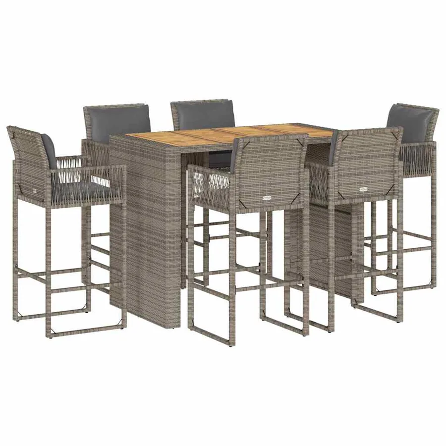 Ensemble de bar de jardin 7 pcs avec coussins gris poly rotin - 2