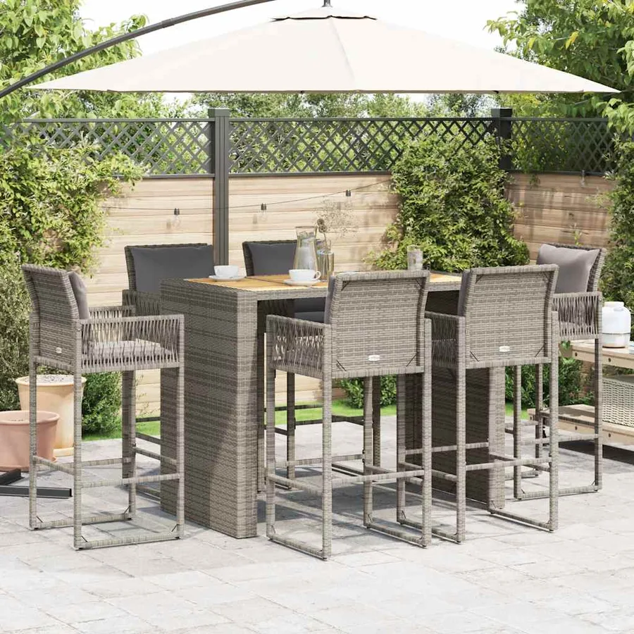 Ensemble de bar de jardin 7 pcs avec coussins gris poly rotin - 3