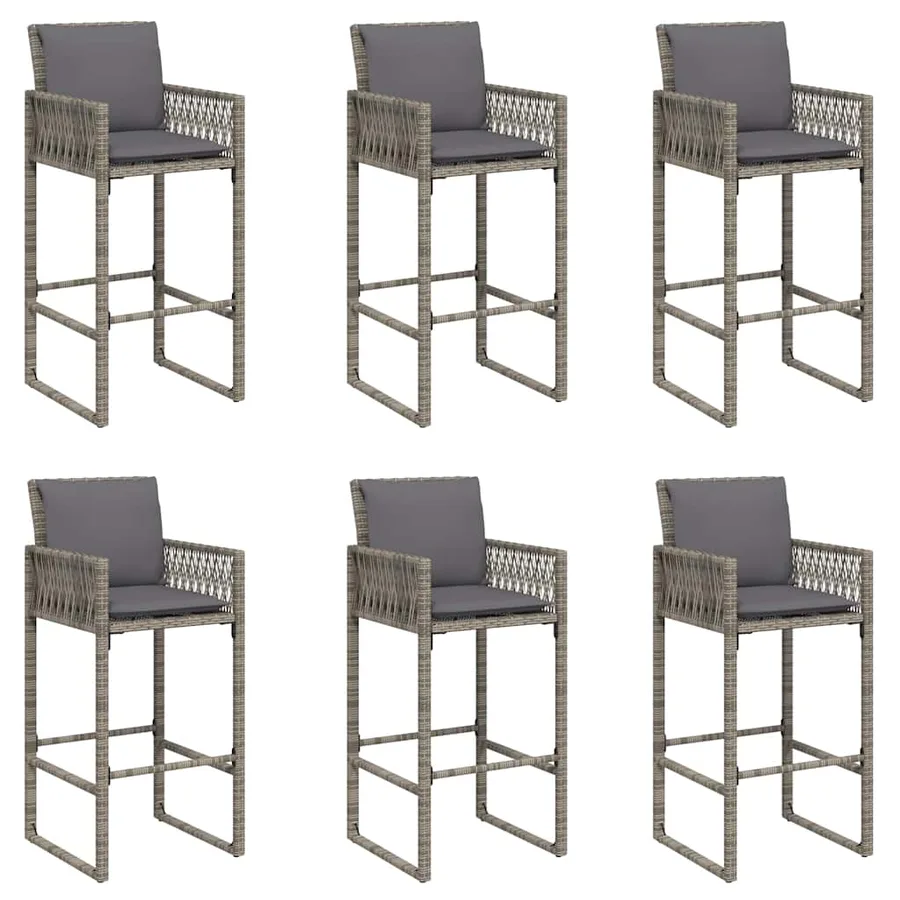 Ensemble de bar de jardin 7 pcs avec coussins gris poly rotin - 4