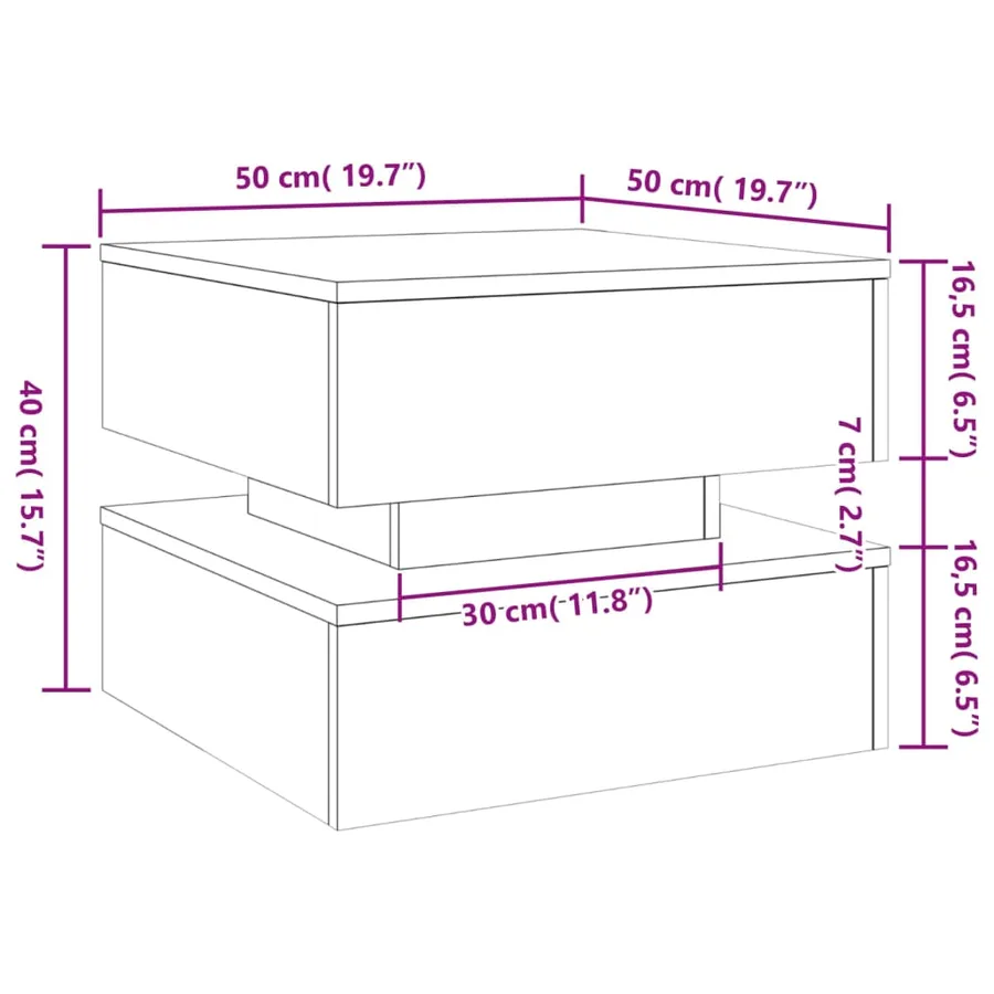 Table basse avec lumières LED vieux bois 50x50x40 cm - 16