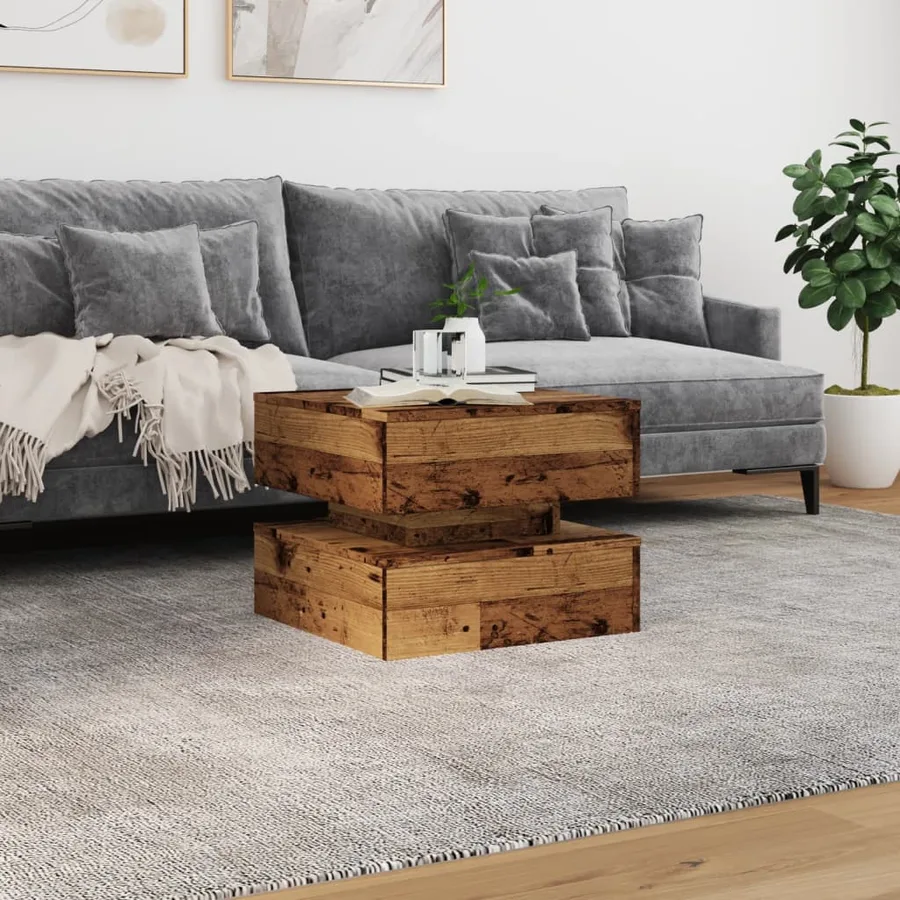 Table basse avec lumières LED vieux bois 50x50x40 cm - 4