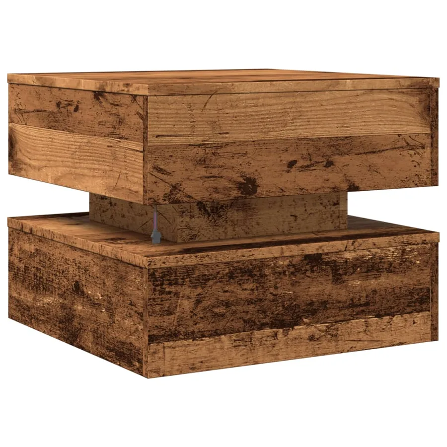 Table basse avec lumières LED vieux bois 50x50x40 cm - 9