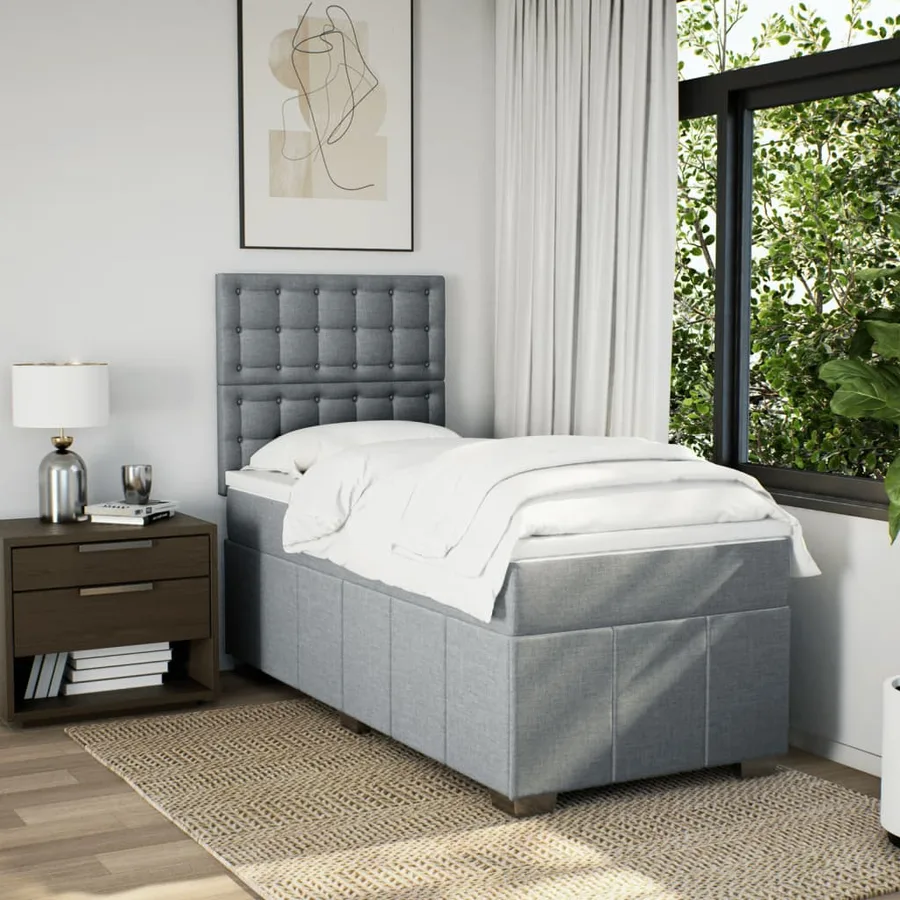 Sommier à lattes de lit avec matelas Gris clair 100x200cm Tissu - 3
