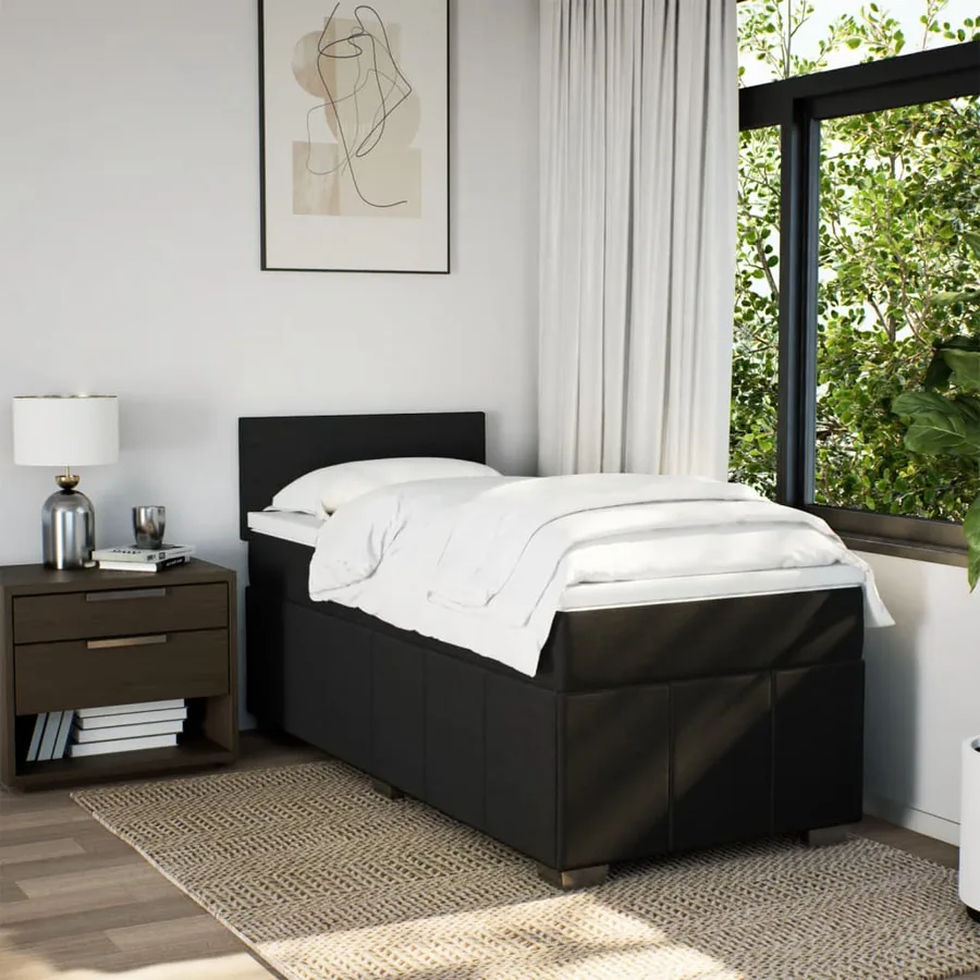 Sommier à lattes de lit avec matelas Noir 100x200 cm Tissu - 3