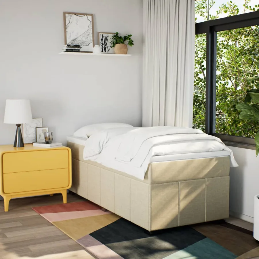 Sommier à lattes de lit avec matelas Crème 90x200 cm Tissu - 3