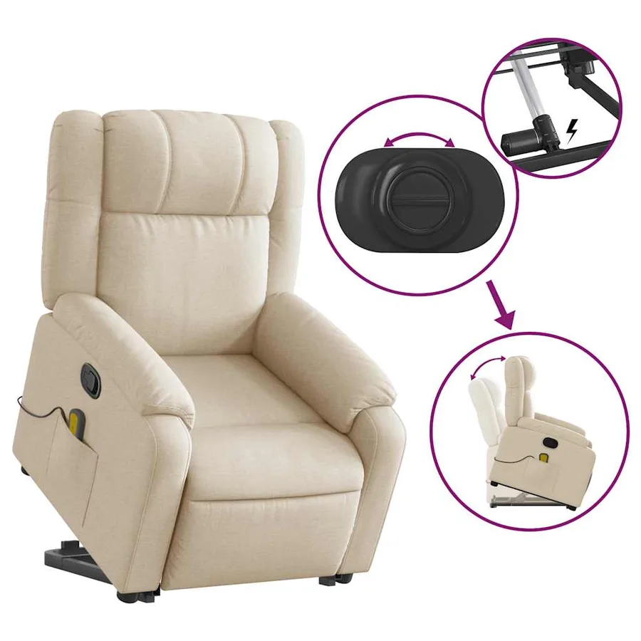 Fauteuil inclinable de massage Crème Tissu - 6