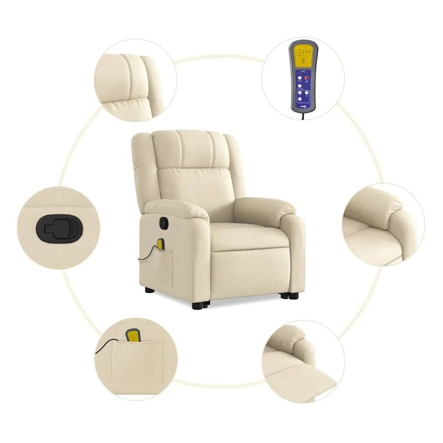 Fauteuil inclinable de massage Crème Tissu - 8