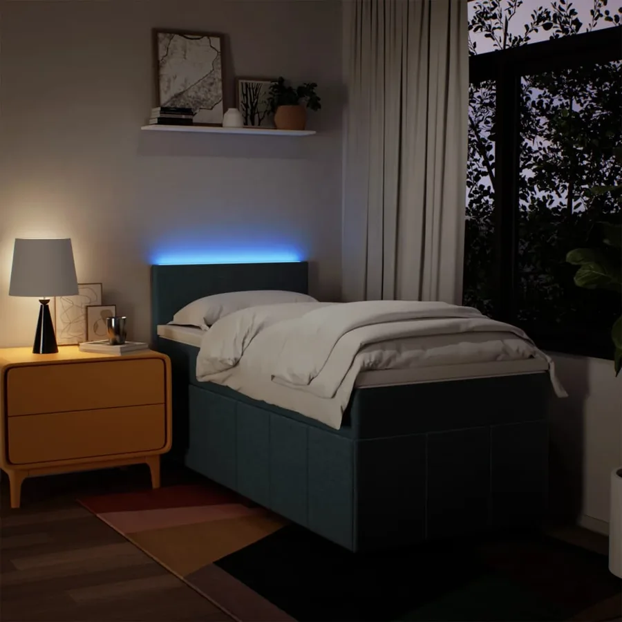 Sommier à lattes de lit avec matelas Bleu 100x200 cm Tissu - 5
