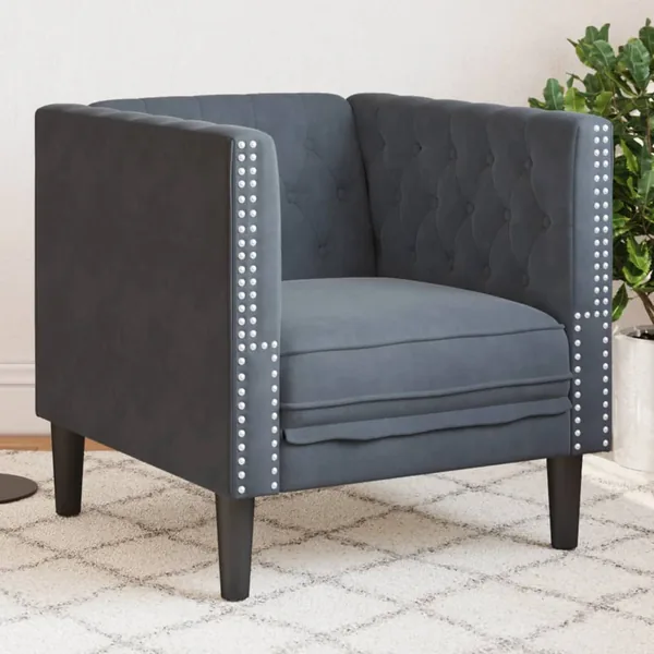 Fauteuil Chesterfield gris foncé velours