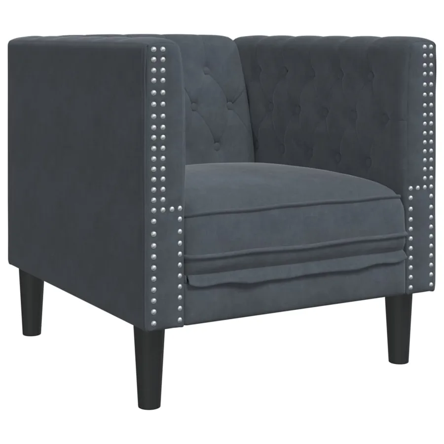 Fauteuil Chesterfield gris foncé velours - 2