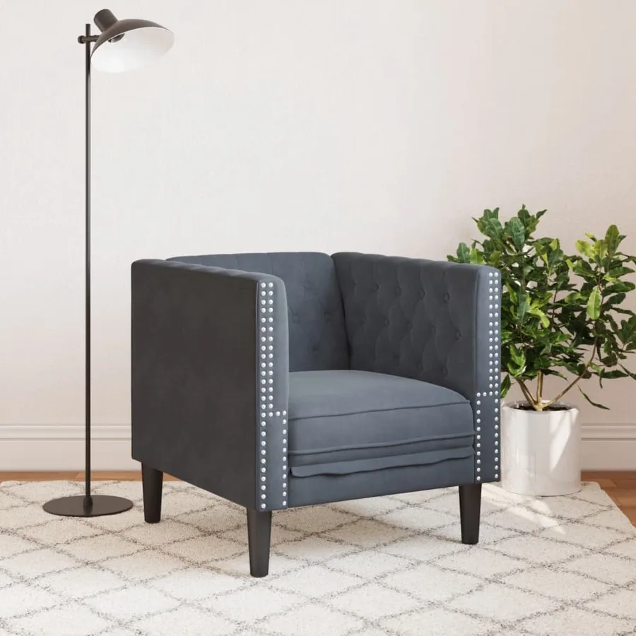 Fauteuil Chesterfield gris foncé velours - 3