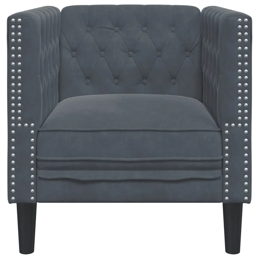 Fauteuil Chesterfield gris foncé velours - 4