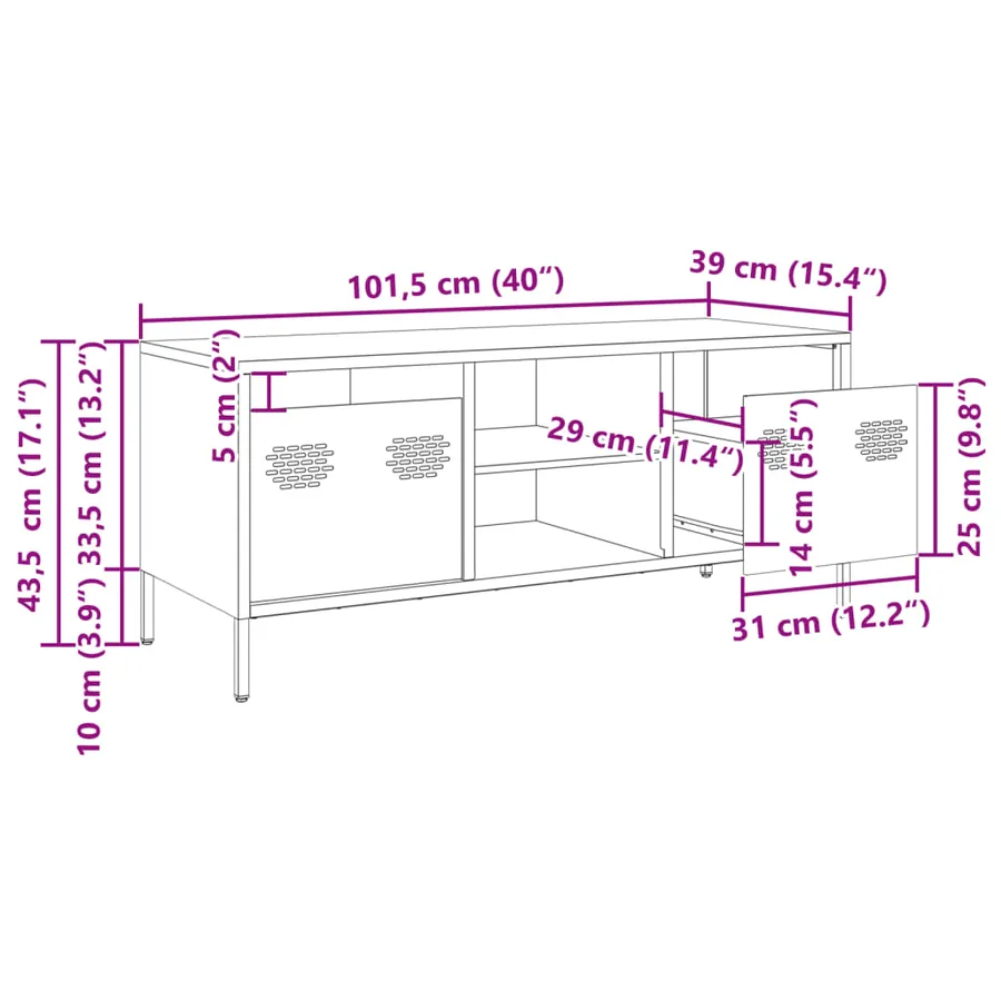 Meuble TV vert olive 101,5x39x43,5 cm acier laminé à froid - 12