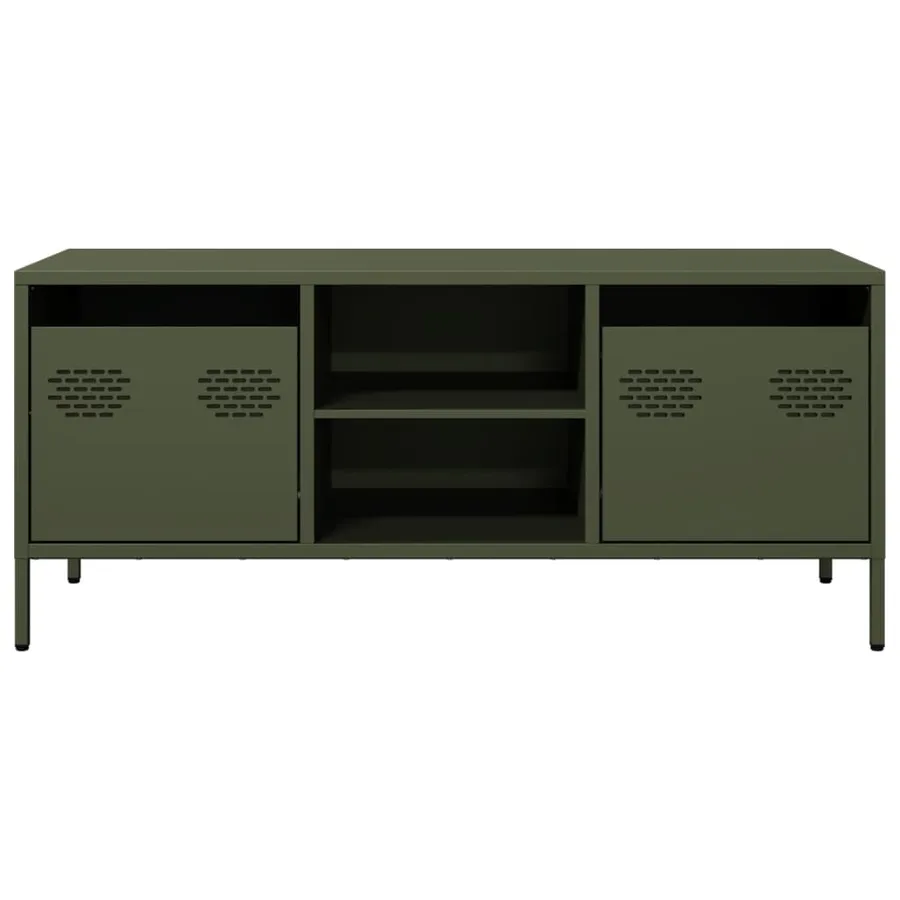 Meuble TV vert olive 101,5x39x43,5 cm acier laminé à froid - 4